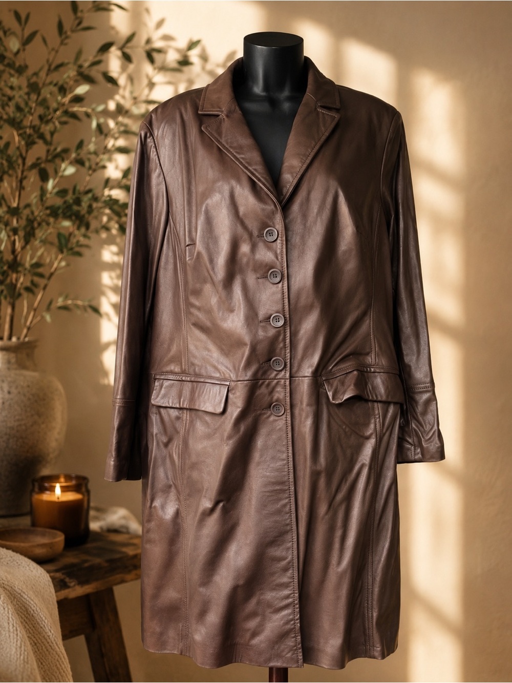 VINTAGE Danier Italian Leather Trench Coat • Chocolate Brown • Size XL (Fits L)